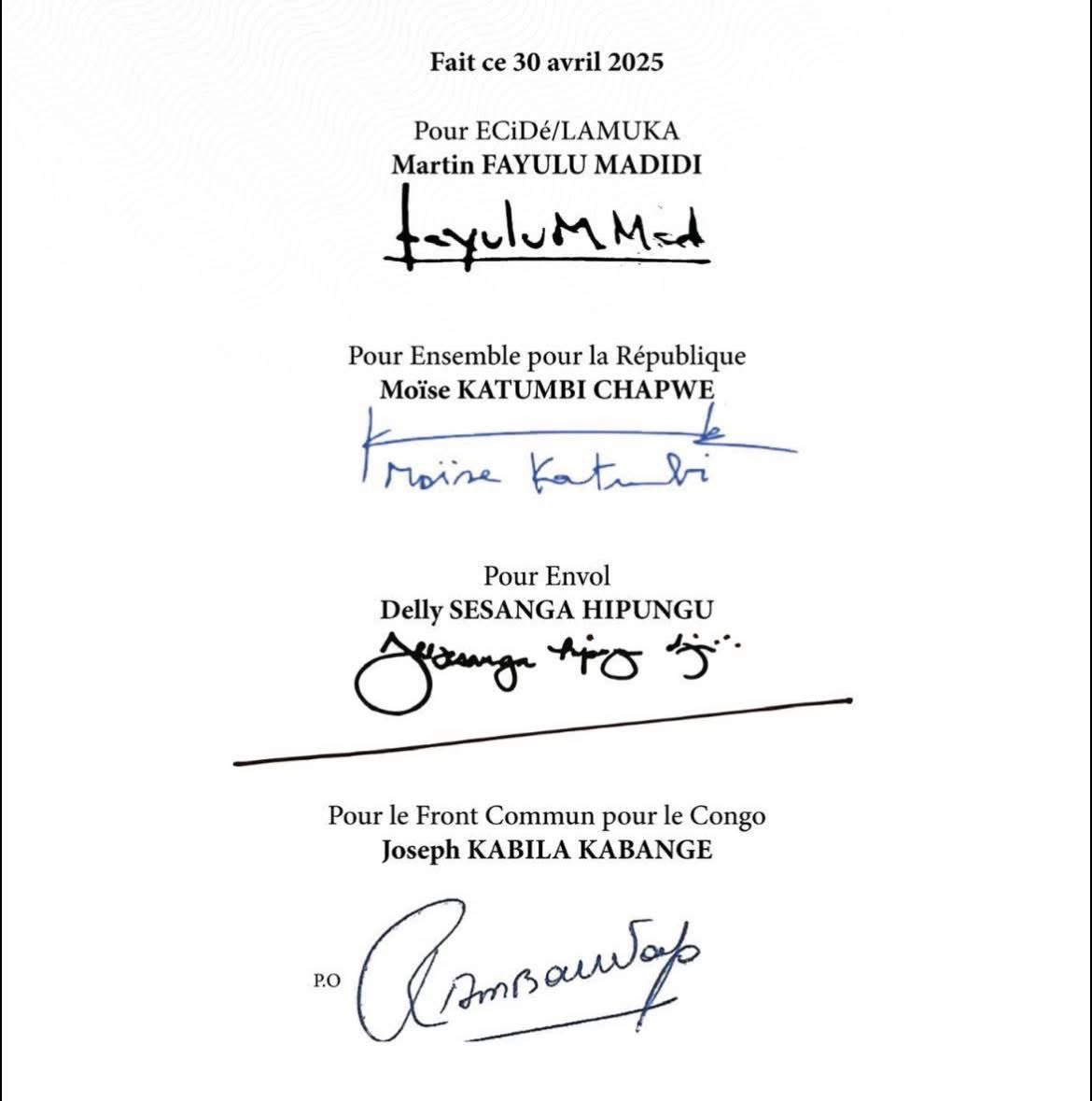 Je pouvais voir tout le reste signer ce document sauf Martin Fayulu <a href="/MartinFayulu/">Martin Fayulu</a> mais hélas...