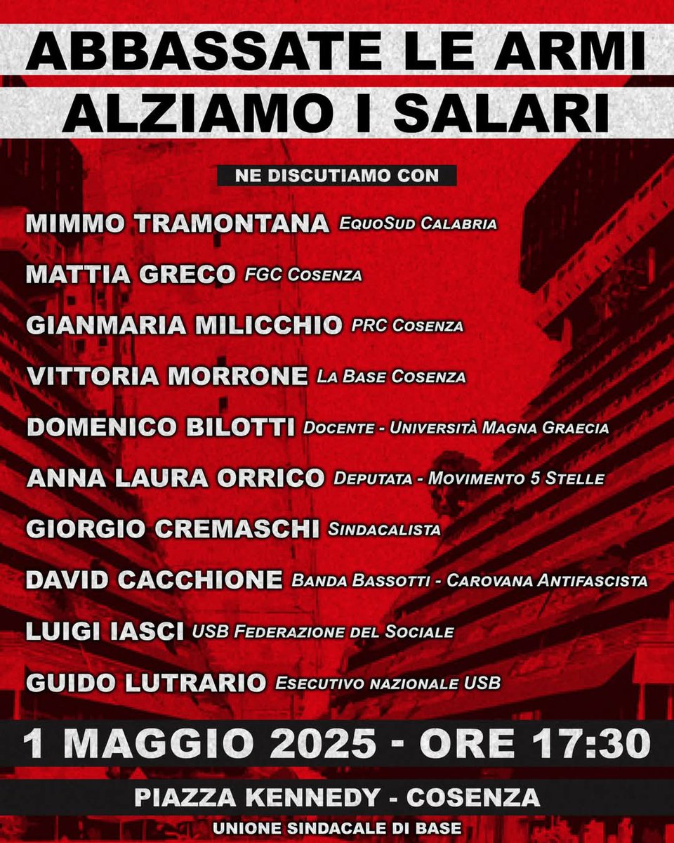 GRIDALOFORTE's tweet photo. #1Maggio a #Cosenza #Calabria con @usbsindacato
#usbsindacato #usb

✊🏽🚩🇵🇸 https://t.co/aLU95wWoAL