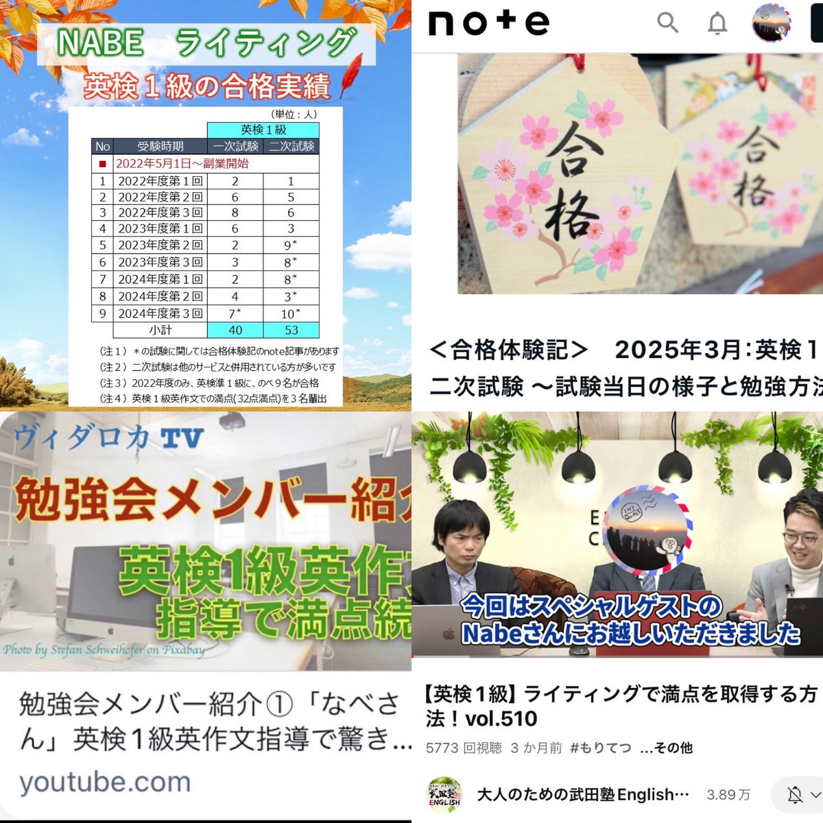 &lt;拡散希望、副業３周年&gt;

2022年５月１日に開業

英検１級英作文の添削サービスから始め
二次対策や要約問題にも対応中

最近は日曜夜のZoom講義が主力サービス

英検１級取得に苦労・苦戦している方を支援すべく、安心して学び合える環境を提供

副業ながら
安心価格で良品質のサービスを目指します