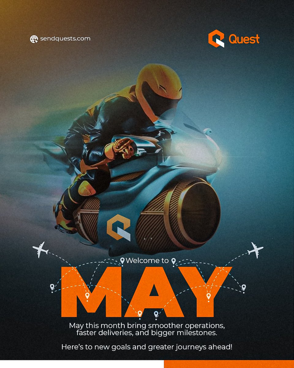 SendQuest's tweet photo. At SendQuest, every new month is a fresh route toward excellence.

May this month bring smoother operations, faster deliveries, and bigger milestones.
Let’s keep moving forward — with purpose, precision, and passion.
Here’s to new goals and greater journeys ahead!

#sendquest https://t.co/psq6YKwYrt