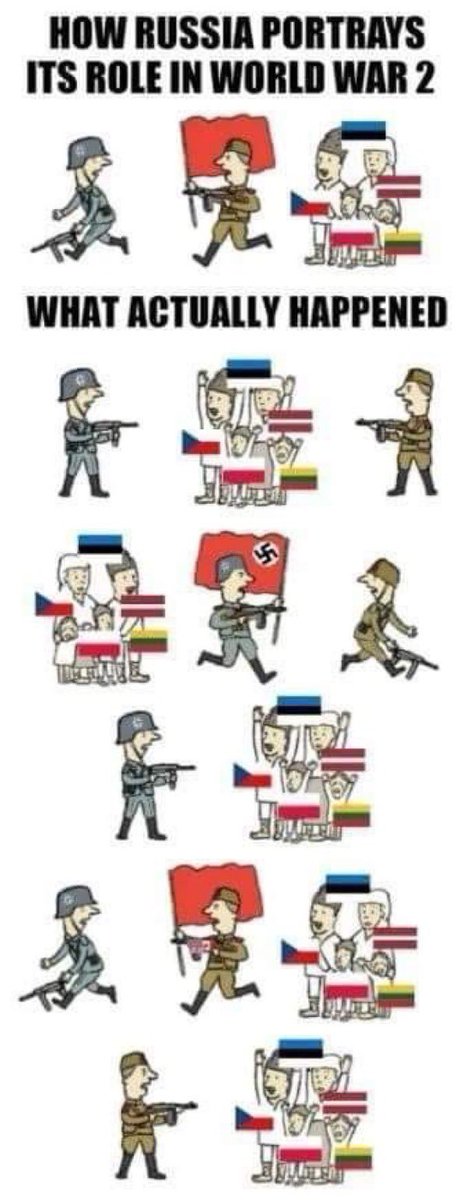 This meme contrasts Russia’s glorified narrative with a more accurate historical record.

Remind them that USSR invaded Poland (1939), the Baltic states (1940), and fought Finland (Winter War).

And wear earplugs.
