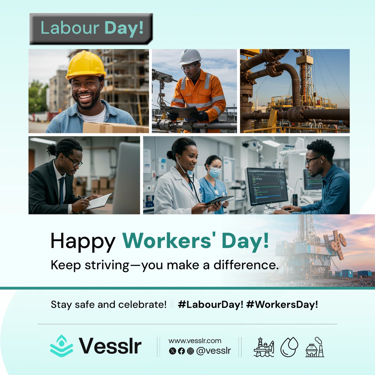 Vesslr's tweet photo. Today, we celebrate the hands that build, heal, innovate, and drive progress. 

Happy Workers’ Day from all of us at Vesslr! Thank you for your hard work and dedication. 
#LabourDay #WorkersDay #Vesslr #OilandGas #fintech #b2bglobalmarketplace https://t.co/lOVzx5Q0y3