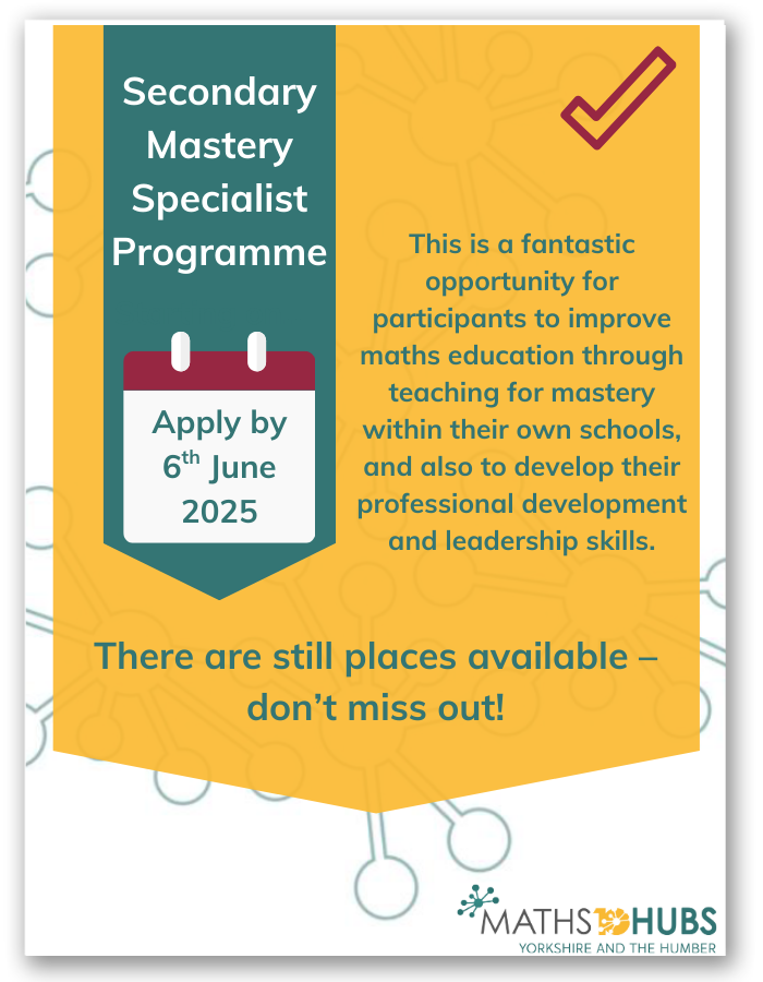 Become a Secondary Mastery Specialist! 🙌📐
Applications are now open — don’t miss out!
🗓️ YHMH Deadline: 6th June
👉 Apply now: shorturl.at/9y6gt
#MathsEducation #MasteryMatters #NCETM💡