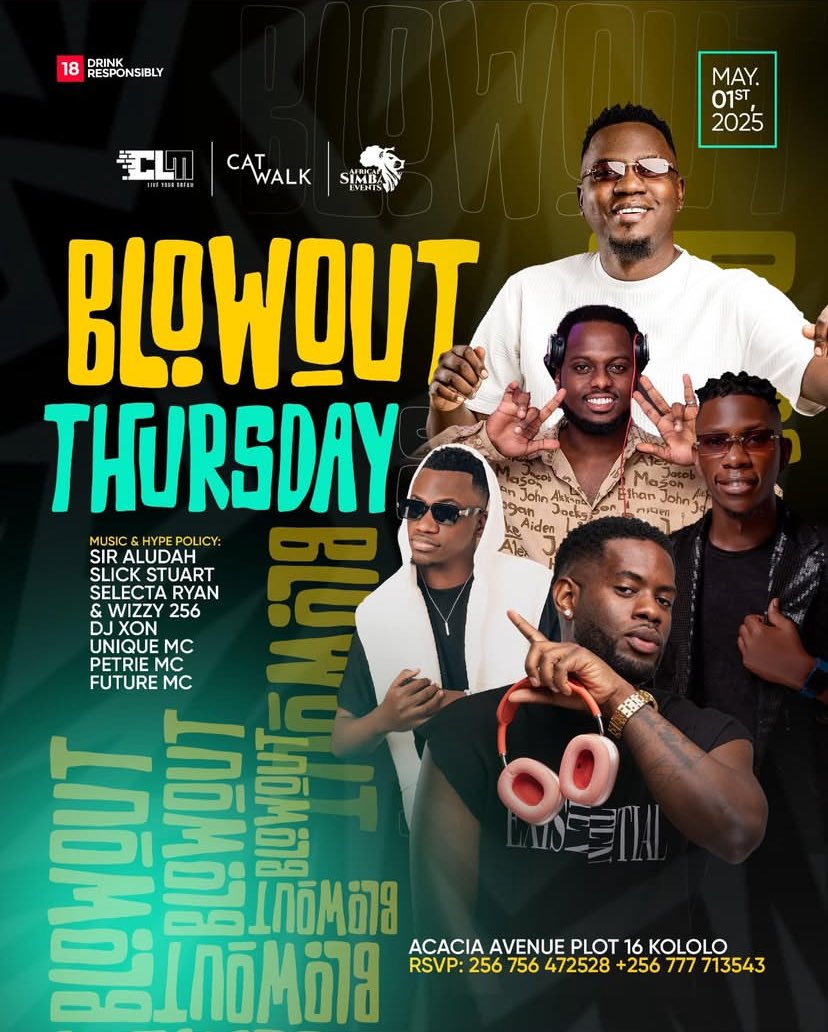 Mushrm (@mushroominc) on Twitter photo Gear up for Blowout Thursday at <a href="/CatwalkKla/">Catwalk Lounge Kampala</a>. <a href="/DjAludah/">Sir. Aludah π</a>, <a href="/djSlickStuart/">djslickstuart</a>, <a href="/DjXonOfficial/">Djay Xon</a>, <a href="/SelectaRyan_/">Selecta Ryan πΊπ¬</a>, and <a href="/deejaywizzy256/">Deejay Wizzy 256</a> hit the decks, delivering a relentless wave of epic bangers to keep you dancing all night! Gear up for Blowout Thursday at <a href="/CatwalkKla/">Catwalk Lounge Kampala</a>. <a href="/DjAludah/">Sir. Aludah π</a>, <a href="/djSlickStuart/">djslickstuart</a>, <a href="/DjXonOfficial/">Djay Xon</a>, <a href="/SelectaRyan_/">Selecta Ryan πΊπ¬</a>, and <a href="/deejaywizzy256/">Deejay Wizzy 256</a> hit the decks, delivering a relentless wave of epic bangers to keep you dancing all night!
