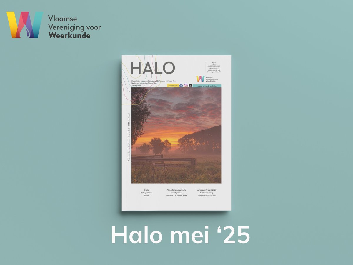 Er is een alweer nieuwe uitgave van ons maandelijks 𝘁𝗶𝗷𝗱𝘀𝗰𝗵𝗿𝗶𝗳𝘁 𝗛𝗮𝗹𝗼 
Deze maand:

• Atmosferische optische verschijnselen
• Earthcare: de modellering van wolken
• Uit de tijdschriften
• ...

➡️ Neem ook eens een kijkje op onze website: weerkunde.be