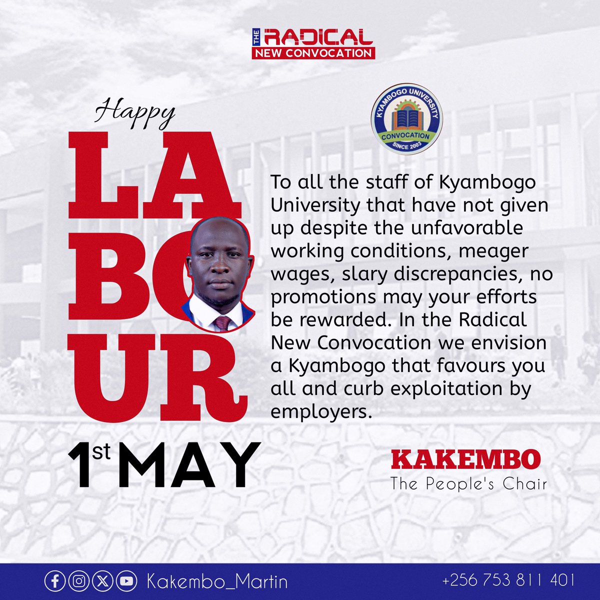 Kakembo Martin (@1panafrican) on Twitter photo To all the staff of <a href="/kyambogou/">KYAMBOGO UNIVERSITY</a> that have not given up despite the unfavorable working conditions, meager wages,slary discrepancies, no promotions may your efforts be rewarded. In the Radical New Convocation we envision a Kyambogo that favours you all and curb exploitation. To all the staff of <a href="/kyambogou/">KYAMBOGO UNIVERSITY</a> that have not given up despite the unfavorable working conditions, meager wages,slary discrepancies, no promotions may your efforts be rewarded. In the Radical New Convocation we envision a Kyambogo that favours you all and curb exploitation.