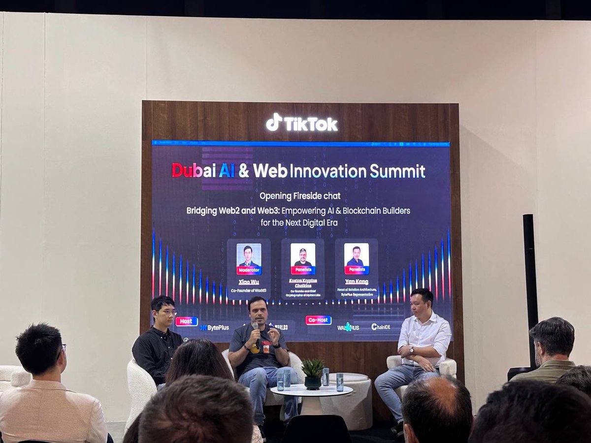 WORLD3 (@world3_ai) on Twitter photo WORLD3 AI & Web3 Innovation Summit โ Dubai Recap ๐ฅ
We kicked things off with a high-voltage fireside chat featuring:
๐ค <a href="/Web3Ling/">Ling</a> (Xiao Wu) โ Co-founder, <a href="/WORLD3_AI/">WORLD3</a>
๐ค <a href="/kostascrypto/">Kostas Kryptos</a> (Dr. Kostas Chalkias) โ Co-founder & Chief Cryptographer, <a href="/Mysten_Labs/">MystenLabs.sui</a>
๐ค Yan Kang โ Head of WORLD3 AI & Web3 Innovation Summit โ Dubai Recap ๐ฅ
We kicked things off with a high-voltage fireside chat featuring:
๐ค <a href="/Web3Ling/">Ling</a> (Xiao Wu) โ Co-founder, <a href="/WORLD3_AI/">WORLD3</a>
๐ค <a href="/kostascrypto/">Kostas Kryptos</a> (Dr. Kostas Chalkias) โ Co-founder & Chief Cryptographer, <a href="/Mysten_Labs/">MystenLabs.sui</a>
๐ค Yan Kang โ Head of