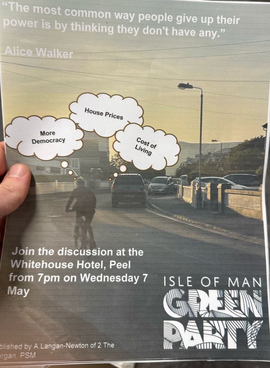 Feeling powerless about house prices, cost of living, climate change, health?

✅ Join a public meeting of the Isle of Man Green Party at the Whitehouse Hotel, Peel.

Date: Wednesday 07 May 2025

Time: From 7pm 💚