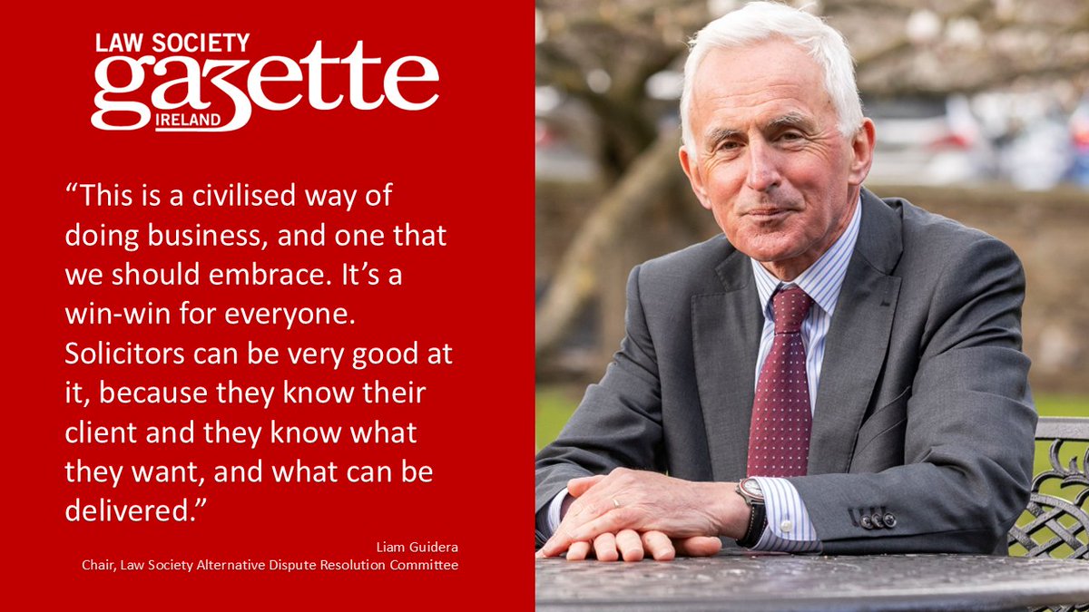 Alternative Dispute Resolution Committee Chair Liam Guidera is a strong believer in the transformative benefits of #Mediation.

Speaking to the Gazette, he shares insight on the advent of the Mediation Council, the impact of the Mediation Act, and more: lawsociety.ie/gazette/in-dep…