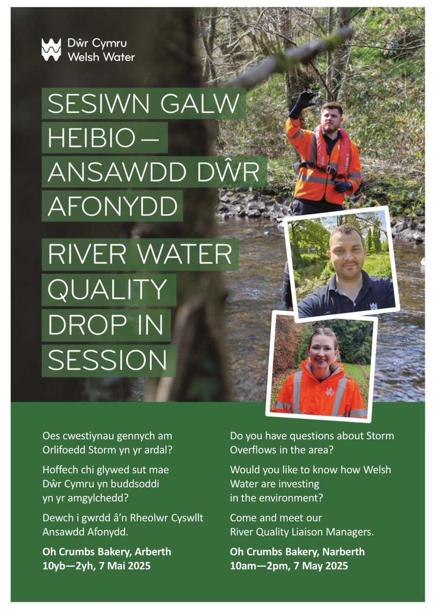 Henry Tufnell MP (@tufnellhenry) on Twitter photo Welsh Water are hosting a river water quality drop in session in Narberth on May 7th between 10am and 2pm. Please share with anyone you know may be interested. Welsh Water are hosting a river water quality drop in session in Narberth on May 7th between 10am and 2pm. Please share with anyone you know may be interested.