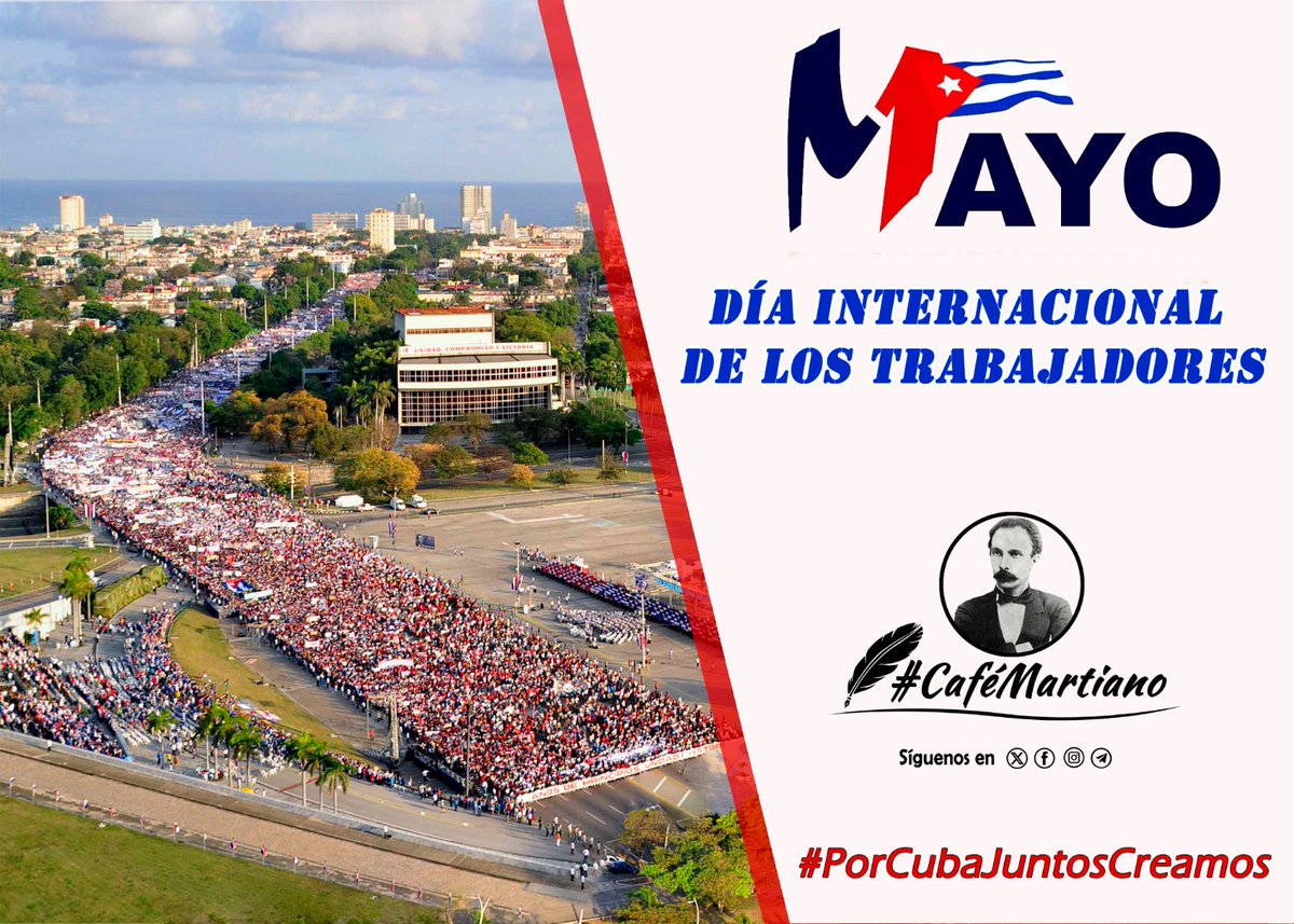 Buenos días 🇨🇺  #CaféMartiano
¡Viva el Día Internacional de los Trabajadores! 
#1Mayo!

✍️"A la felicidad del obrero se va por la felicidad de la patria..."

"y este pueblo es lo más admirable que la Revolución tiene". Fidel

#PorCubaJuntosCreamos