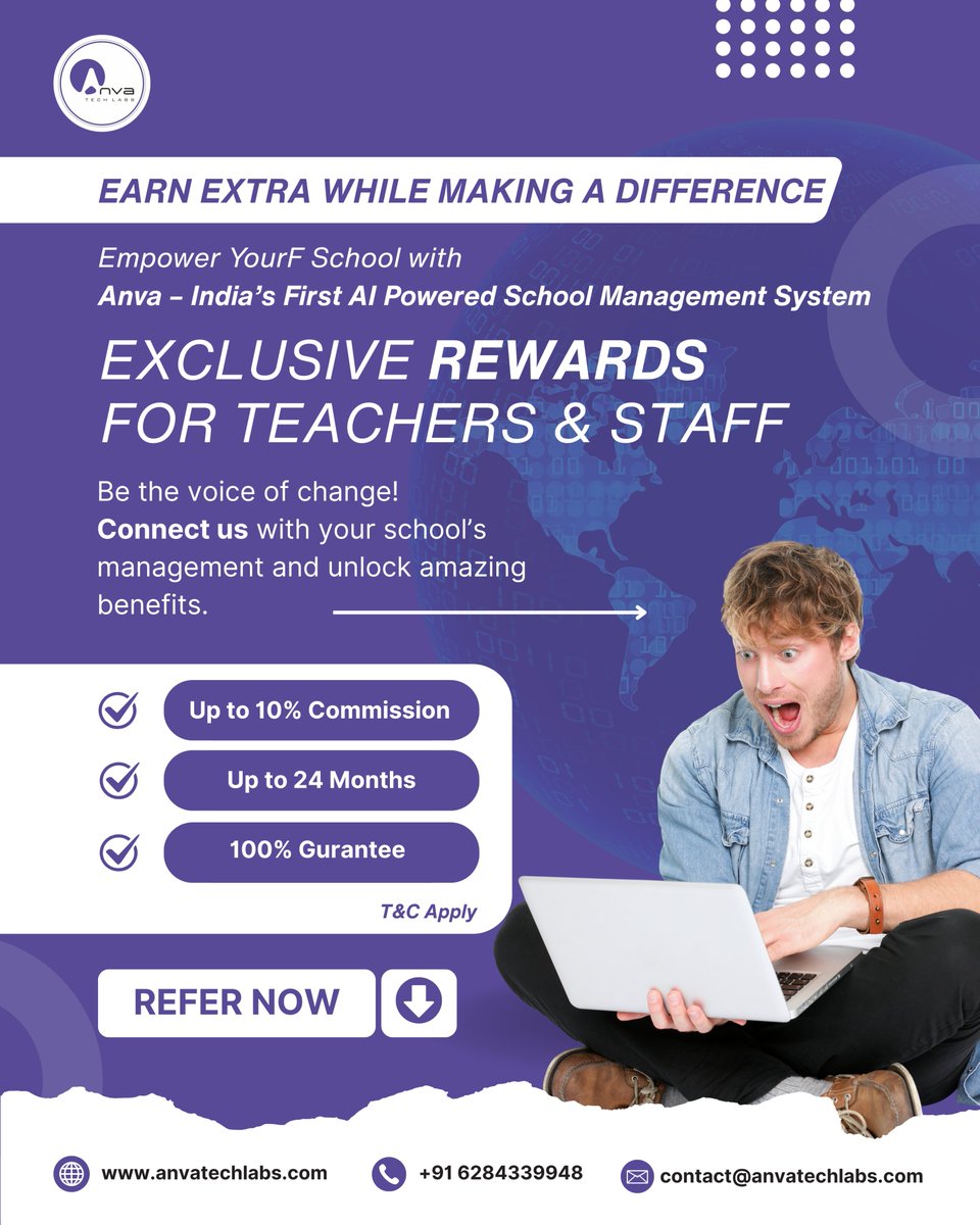 anvatechlabs's tweet photo. 🎉 Teachers &amp; School Staff – Here's Your Chance to Earn Monthly Rewards!

Refer Anva to your school’s management team and earn up to 10% commission on subscription fees for up to 24 months.

Help your school go digital and get rewarded for it! 💼📚

T&amp;C apply. https://t.co/ZP1mhREHrk