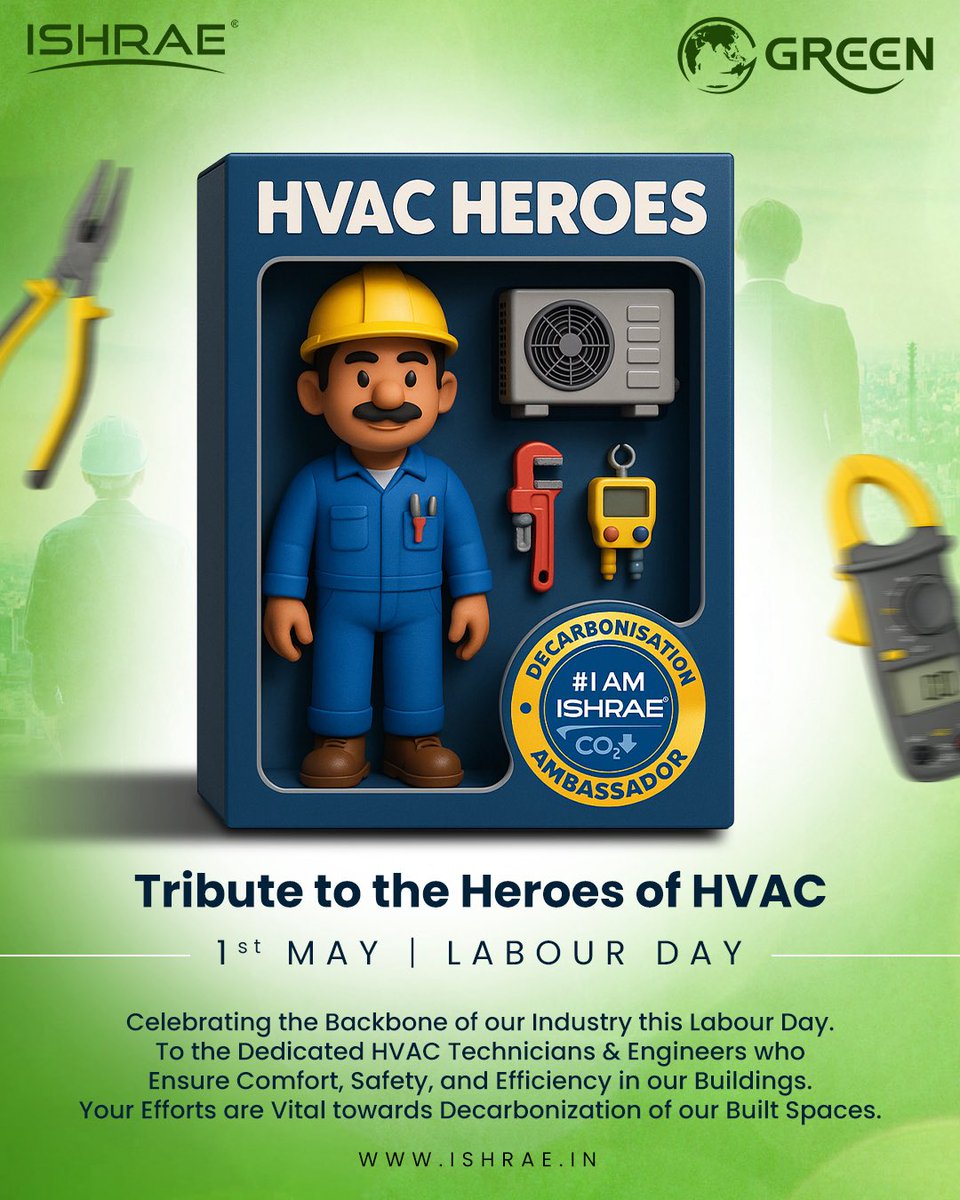 Thank you for your skill, your service, and your silent strength.
Happy Labour Day from all of us at ISHRAE.🙌

#ISHRAE #LabourDay2025 #HVACHeroes