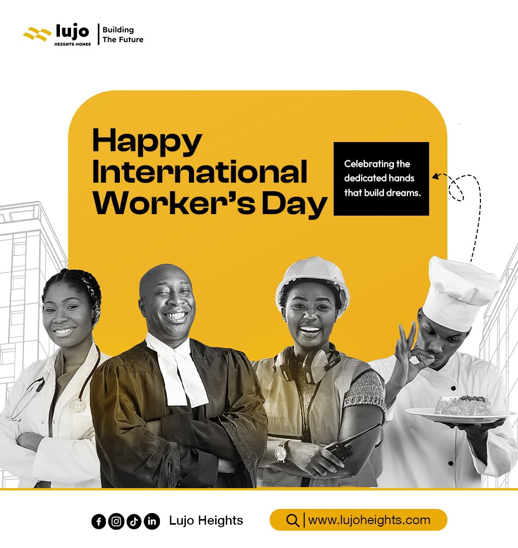 HeightsLujo's tweet photo. Happy International Workersβ Day!
Today, we honor the dedication and resilience of workers worldwide.
#InternationalWorkersDay #WorkersDay #LaborDay #RealEstateNigeria #Reno #WorkforceAppreciation #sandrabenede #FlexFinance #Kneecap #Chioma #Trump https://t.co/4lWGOpKLY8