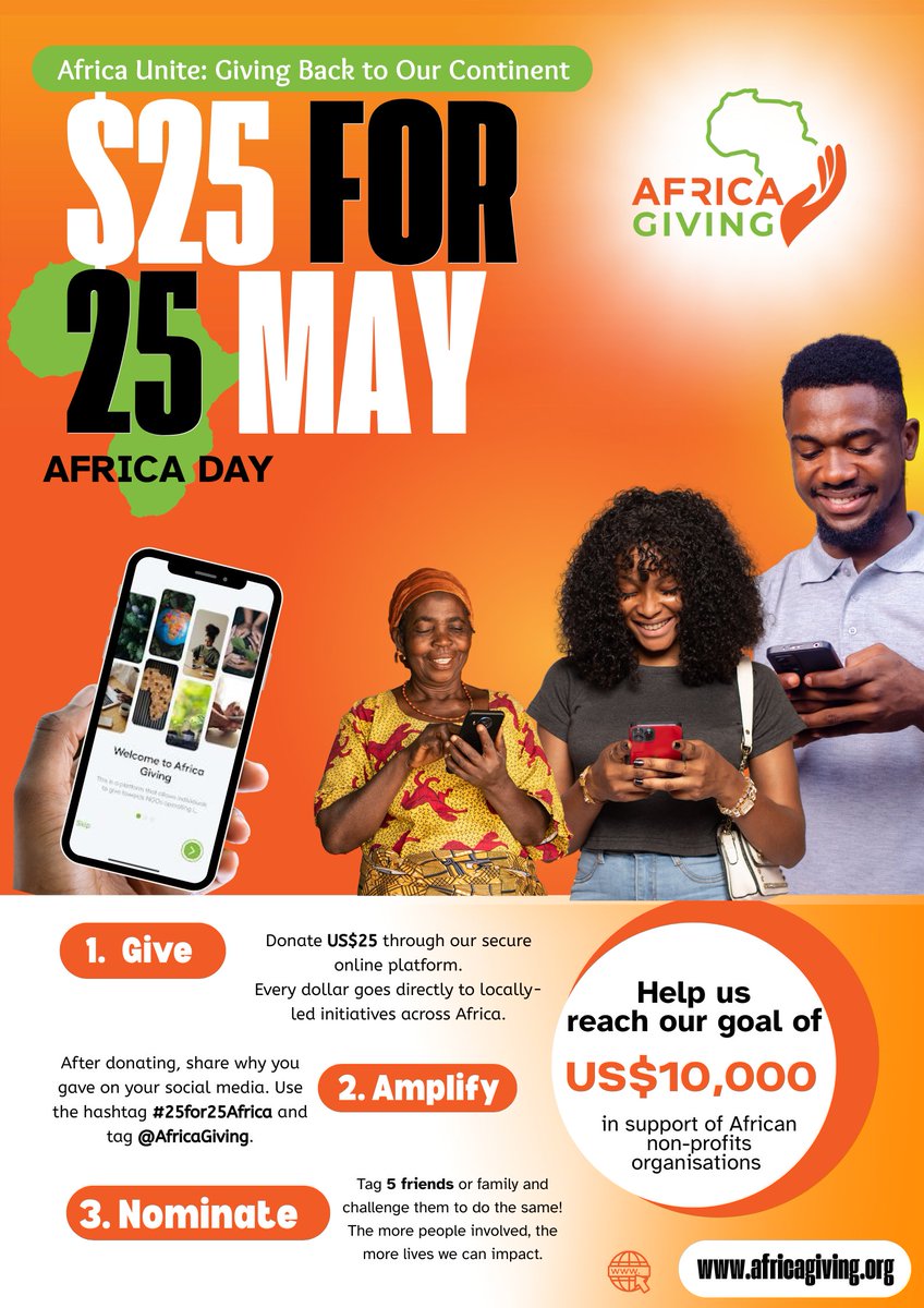This Africa month, let's rewrite the narrative!
Join a movement where US$25 becomes hope and opportunity.

🗓️ 1-31 May #AfricaDay, #AfricaGiving
Every gift fuels a thriving Africa.

Donate, share, repeat: africagiving.org