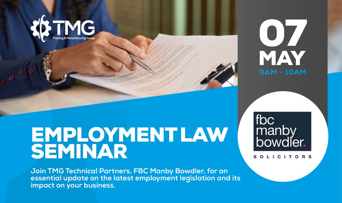 Training and Manufacturing Group (@incommtmg) on Twitter photo 🚨 TOMORROW: Employment Law Seminar with FBC Manby Bowdler  
📅 7 May 2025 
🕘 9–10AM BST 
💻 Online  
Get the latest on employment law & what it means for your business – plus a live Q&A to share insights & ask questions.  
🎟️ Sign up: shorturl.at/ntTKR 🚨 TOMORROW: Employment Law Seminar with FBC Manby Bowdler  
📅 7 May 2025 
🕘 9–10AM BST 
💻 Online  
Get the latest on employment law & what it means for your business – plus a live Q&A to share insights & ask questions.  
🎟️ Sign up: shorturl.at/ntTKR
