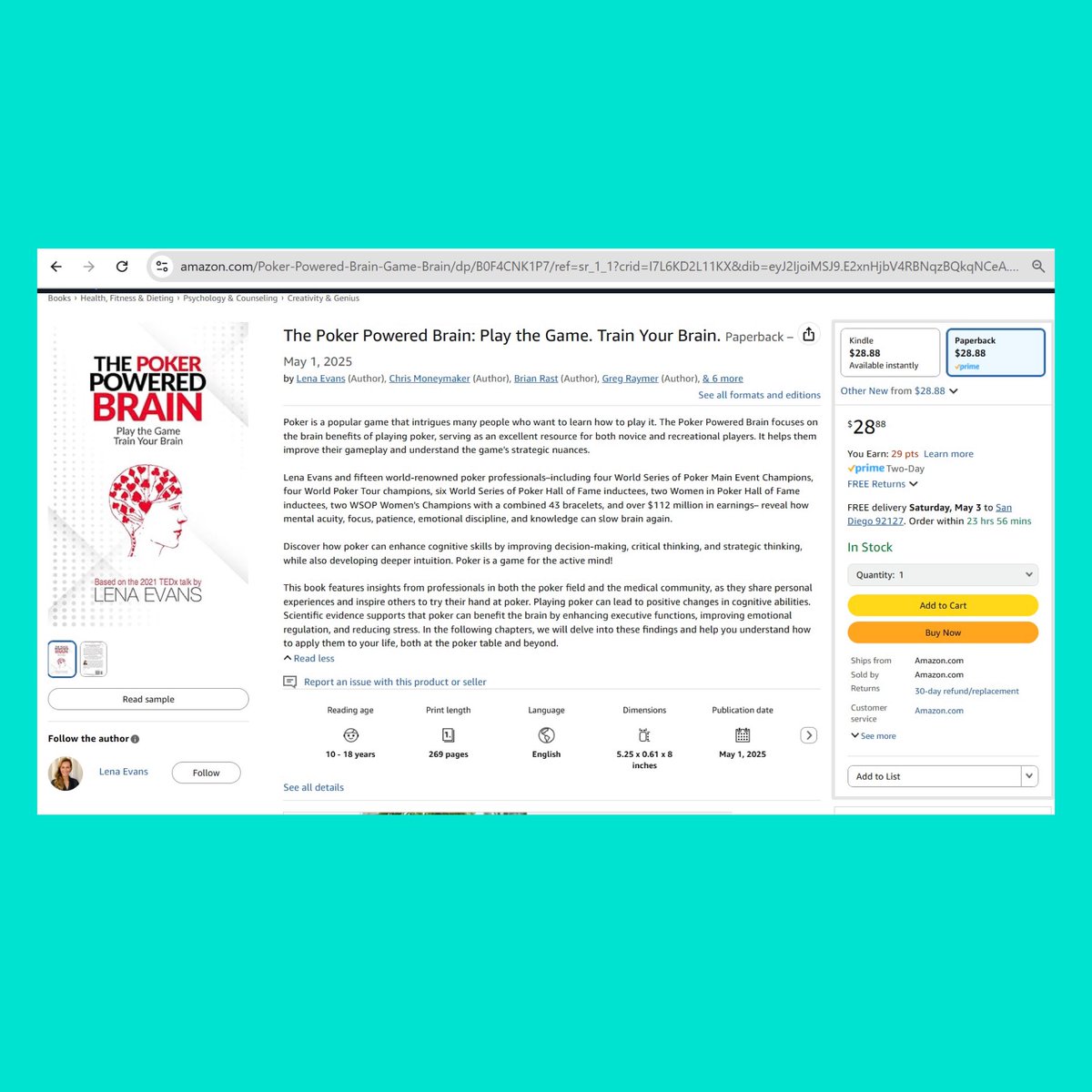 Lena Evans (@lenaevans88) on Twitter photo ⭐️ A very proud moment! My book, <a href="/PokerPowerBrain/">ThePokerPoweredBrain</a> is LIVE on @Amazon!
🧠 Are you interested in knowing how playing brain games like poker greatly benefits brain health?
🏆 Buy a copy and help me reach my goal of being a top seller on Amazon!
🙏🏼 Thank you to those who have ⭐️ A very proud moment! My book, <a href="/PokerPowerBrain/">ThePokerPoweredBrain</a> is LIVE on @Amazon!
🧠 Are you interested in knowing how playing brain games like poker greatly benefits brain health?
🏆 Buy a copy and help me reach my goal of being a top seller on Amazon!
🙏🏼 Thank you to those who have