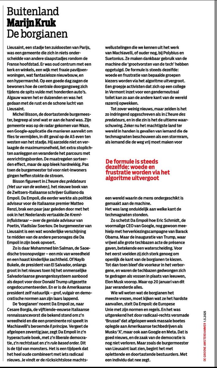 'Tot de inauguratie van Trump leefden zij als vossen in plaats van leeuwen.' Lees hier m'n column in De Groene Amsterdammer. Over het verontrustende en hyperactuele boek van Giuliano Da Empoli: 'Het uur van de wolven'.