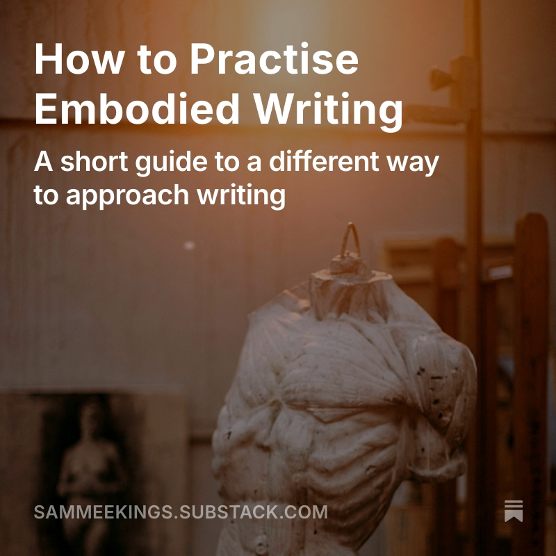 My latest stack is a writing guide for anyone wanting a quick prompt or challenge: 
sammeekings.substack.com/p/how-to-pract…