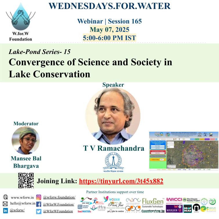 Convergence of Science and Society in Lake Conservation by Dr TV Ramachandra on May 07 from 5-6 pm. Pls scan for the link.

<a href="/nwmgoi/">National Water Mission</a> 
<a href="/moefcc/">MoEF&CC</a> 
<a href="/CGWB_CHQ/">Central Ground Water Board</a> 
<a href="/EIACPIndia/">EIACP</a>  
@EPAGreatLakes