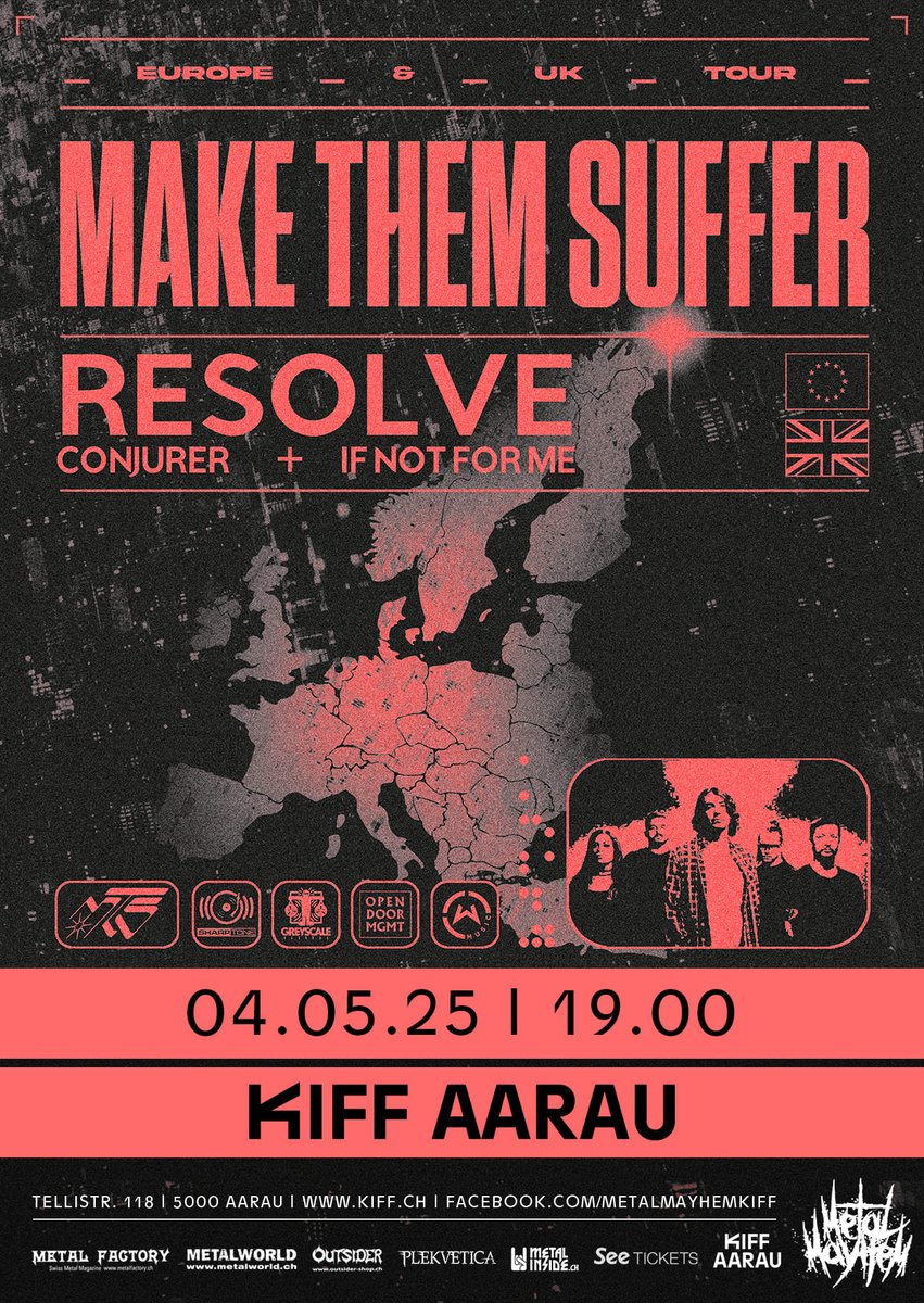 MetalFactoryCH's tweet photo. Nächste Woche im KIFF Aarau!#makethemsuffer #resolve #conjurer #ifnotforme #metalcore #kiffaarau https://t.co/MYRS0MsZSl