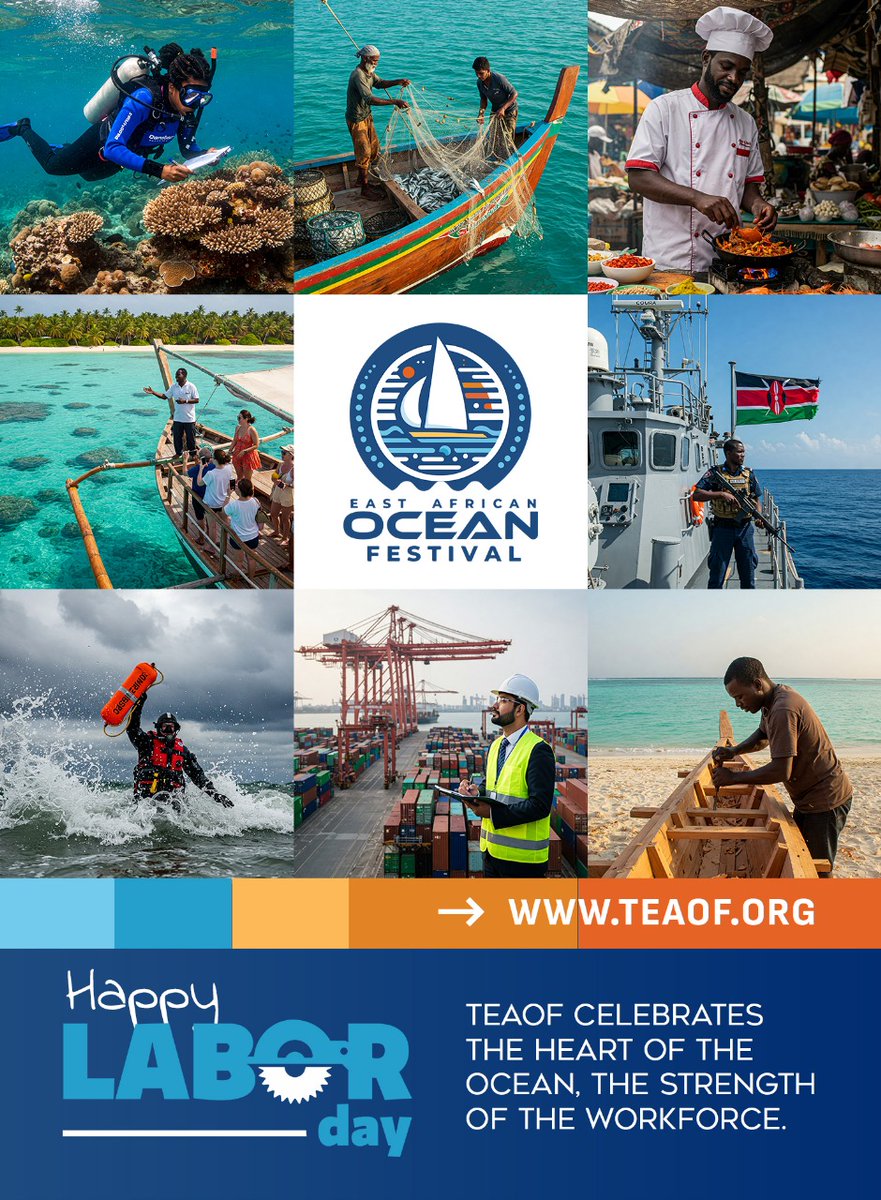 Honouring the hands that build, protect, and sustain our blue economy. We celebrate you all.
Happy Labour Day from the East African Ocean Festival. 

teaof.org 
#TEAOF2025
#LabourDay2025