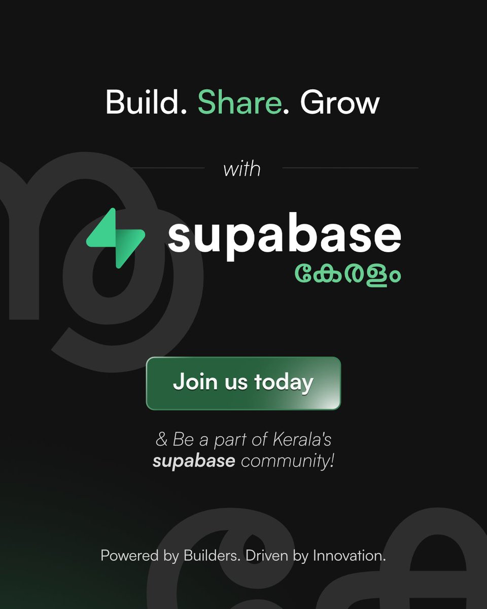 Goutham Rajesh (@gouthamrajesh4) on Twitter photo We're getting started! Welcome to @Supabase Kerala. Join Now: chat.whatsapp.com/FyKIYfvTpB25Ylโฆ
<a href="/abimelsbk/">Abimel S B kulumala</a> <a href="/sunithvs_/">Sunith Vs l devb.io</a>
cc <a href="/kiwicopple/">Paul Copplestone - e/postgres</a> <a href="/AntWilson/">Ant Wilson โ e/postgres</a> - bless us! We'll keep Supabase growing in our very own 'God's Own Country'. We're getting started! Welcome to @Supabase Kerala. Join Now: chat.whatsapp.com/FyKIYfvTpB25Ylโฆ
<a href="/abimelsbk/">Abimel S B kulumala</a> <a href="/sunithvs_/">Sunith Vs l devb.io</a>
cc <a href="/kiwicopple/">Paul Copplestone - e/postgres</a> <a href="/AntWilson/">Ant Wilson โ e/postgres</a> - bless us! We'll keep Supabase growing in our very own 'God's Own Country'.
