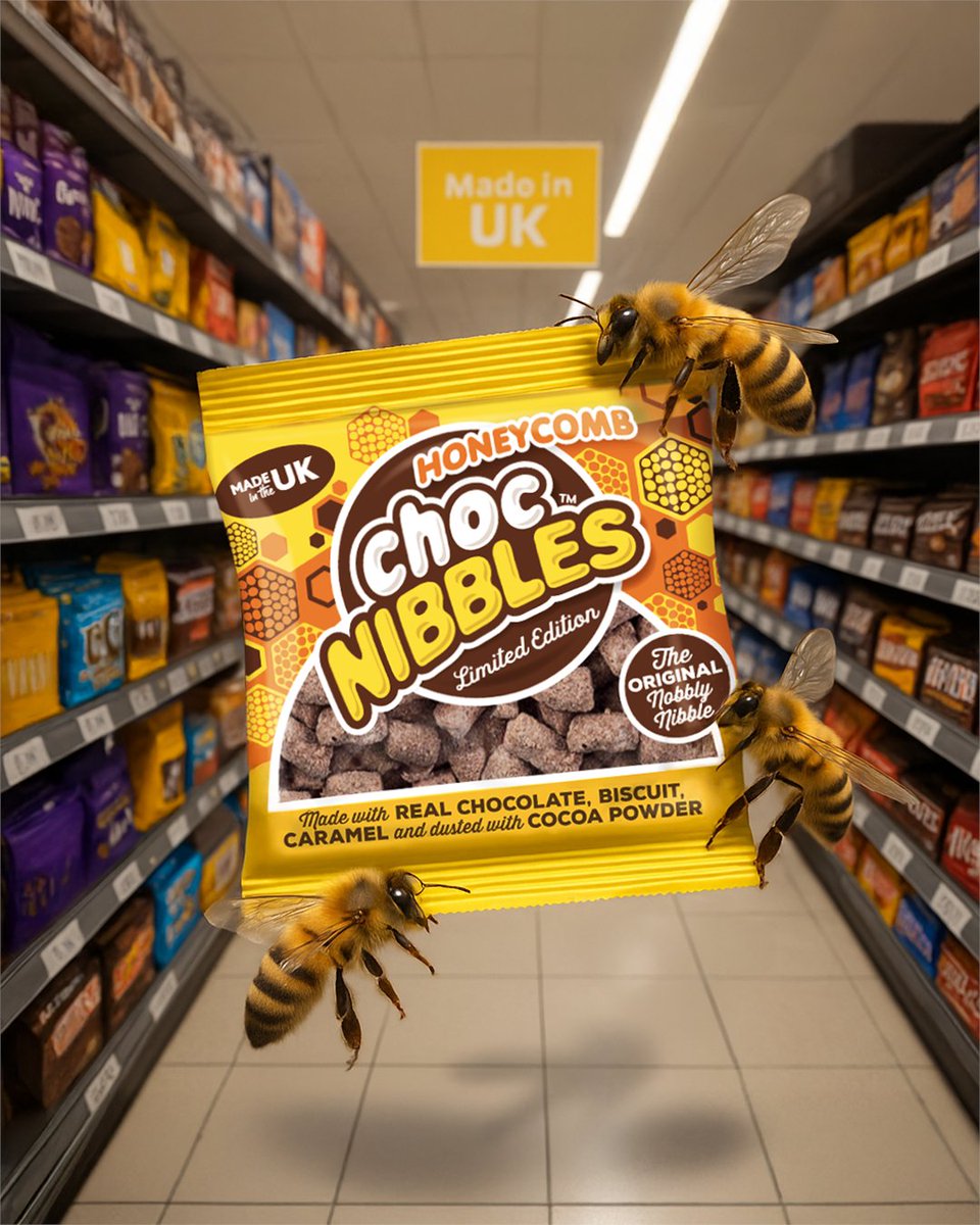 There’s a buzz in the snack aisle! 🐝 Say hello to our limited edition Honeycomb Choc Nibbles… They’re biscuity, chocolatey, and utterly moreish 🍯 Grab a bag at <a href="/bmstores/">B&M Stores</a> and <a href="/HeronFoods/">Heron Foods</a> before the bees take them back! 🍫
