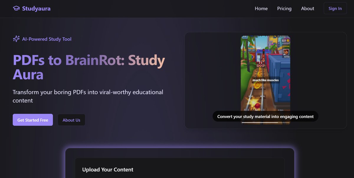 Side project for sale! - $1,950 USD - check out Studyaura - Transform PDFs into Viral Educational Content - The End of Guilt for Brainrot Scrolling ! - sideprojectors.com/project/56546?…