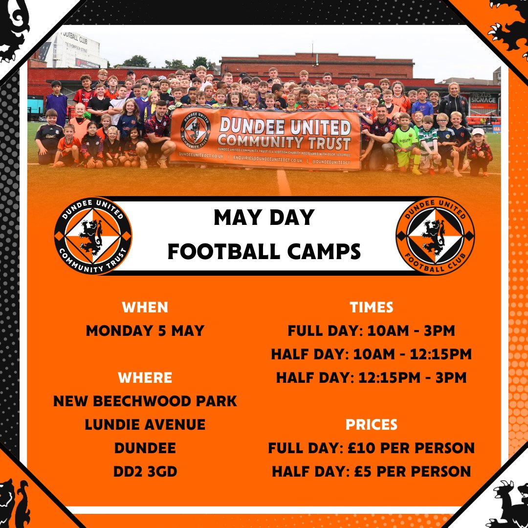Yes, there's still time to book onto our May Day Football Camp! Don't miss out on this amazing opportunity for your child to improve their skills and have fun. Secure your space now at the following link: dundeeunitedct.classforkids.io/camp/209
