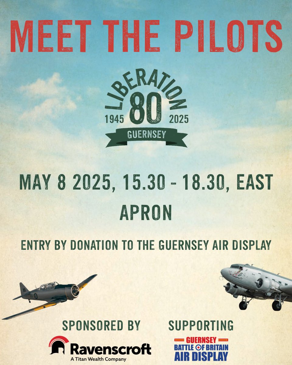 One week to go! ✈️

Meet the Pilots is happening next Thursday on the East Apron from 15:30 – 18:30. 

Come and see the aircraft and vehicles taking part in this year’s Liberation celebrations.