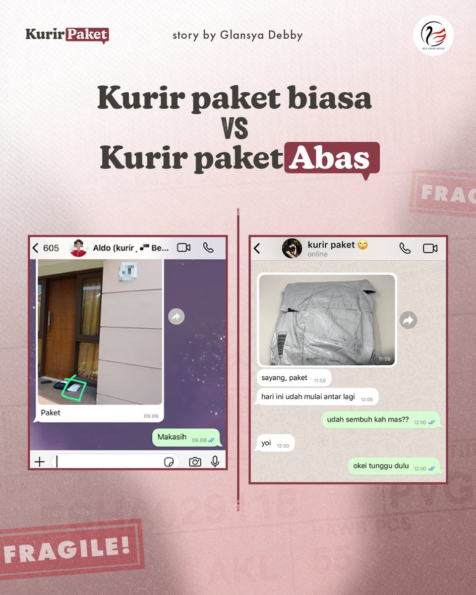 redswanbooks's tweet photo. Kurir paket biasa VS kurir paket kesayangan Malika‼️🎁

Jangan lupa ikutan preorder novel Kurir Paket by @jeedierr
Tanggal 26 Mei 2025🫶🏽

#jeedierr #aukurirpaket #redswanbooks https://t.co/uUN3qjiD2B
