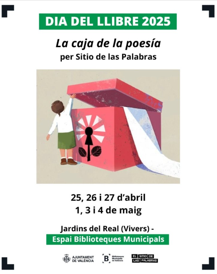 Ajuntament València (@ajuntamentvlc) on Twitter photo 📚No vos podeu perdre les activitats que han preparat les <a href="/BMValencia/">Biblioteques Municipals de València</a> per a hui a la <a href="/firallibrevlc/">Fira del Llibre de València</a>!.
✂️📝Tallers de la mà de <a href="/SitioDePalabras/">ElSitioDeLasPalabras</a> Creació de marcapàgines, disseny de vilans i il·lustració de portades 📚✏️🎨
✨T'esperem!
#FiraLlibreVLC 📚No vos podeu perdre les activitats que han preparat les <a href="/BMValencia/">Biblioteques Municipals de València</a> per a hui a la <a href="/firallibrevlc/">Fira del Llibre de València</a>!.
✂️📝Tallers de la mà de <a href="/SitioDePalabras/">ElSitioDeLasPalabras</a> Creació de marcapàgines, disseny de vilans i il·lustració de portades 📚✏️🎨
✨T'esperem!
#FiraLlibreVLC
