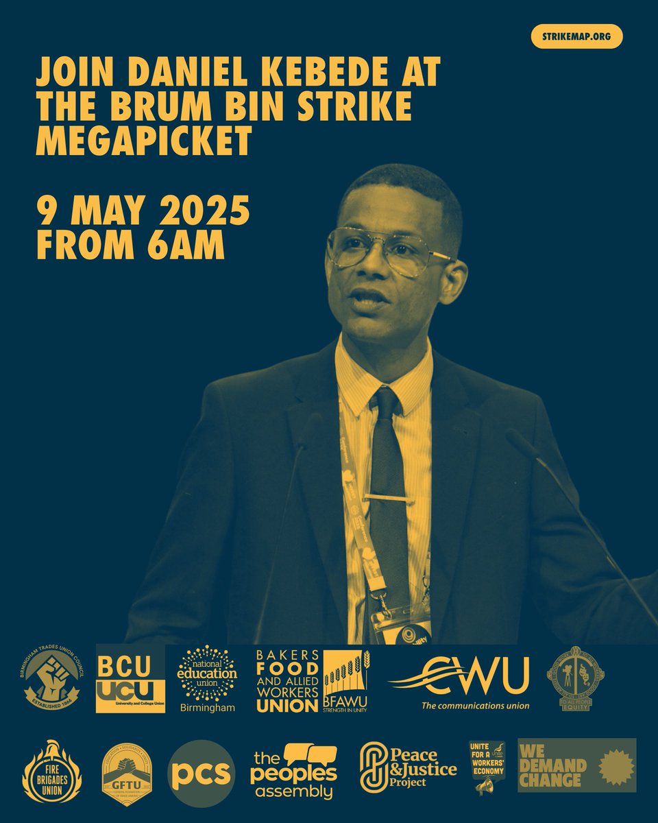 Strike Map (@strike_map) on Twitter photo BREAKING 🚨| <a href="/DanielKebedeNEU/">Daniel Kebede</a> is joining the Brum Bin Strike #Megapicket on 9 May.
Show your support for the #BirminghamBinStrikers.
📍Lifford Lane Depot, B30 3JJ
Sign up your comrades here: bit.ly/BrumMegapicket…
#StrikeMap #Solidarity #Birmingham BREAKING 🚨| <a href="/DanielKebedeNEU/">Daniel Kebede</a> is joining the Brum Bin Strike #Megapicket on 9 May.
Show your support for the #BirminghamBinStrikers.
📍Lifford Lane Depot, B30 3JJ
Sign up your comrades here: bit.ly/BrumMegapicket…
#StrikeMap #Solidarity #Birmingham
