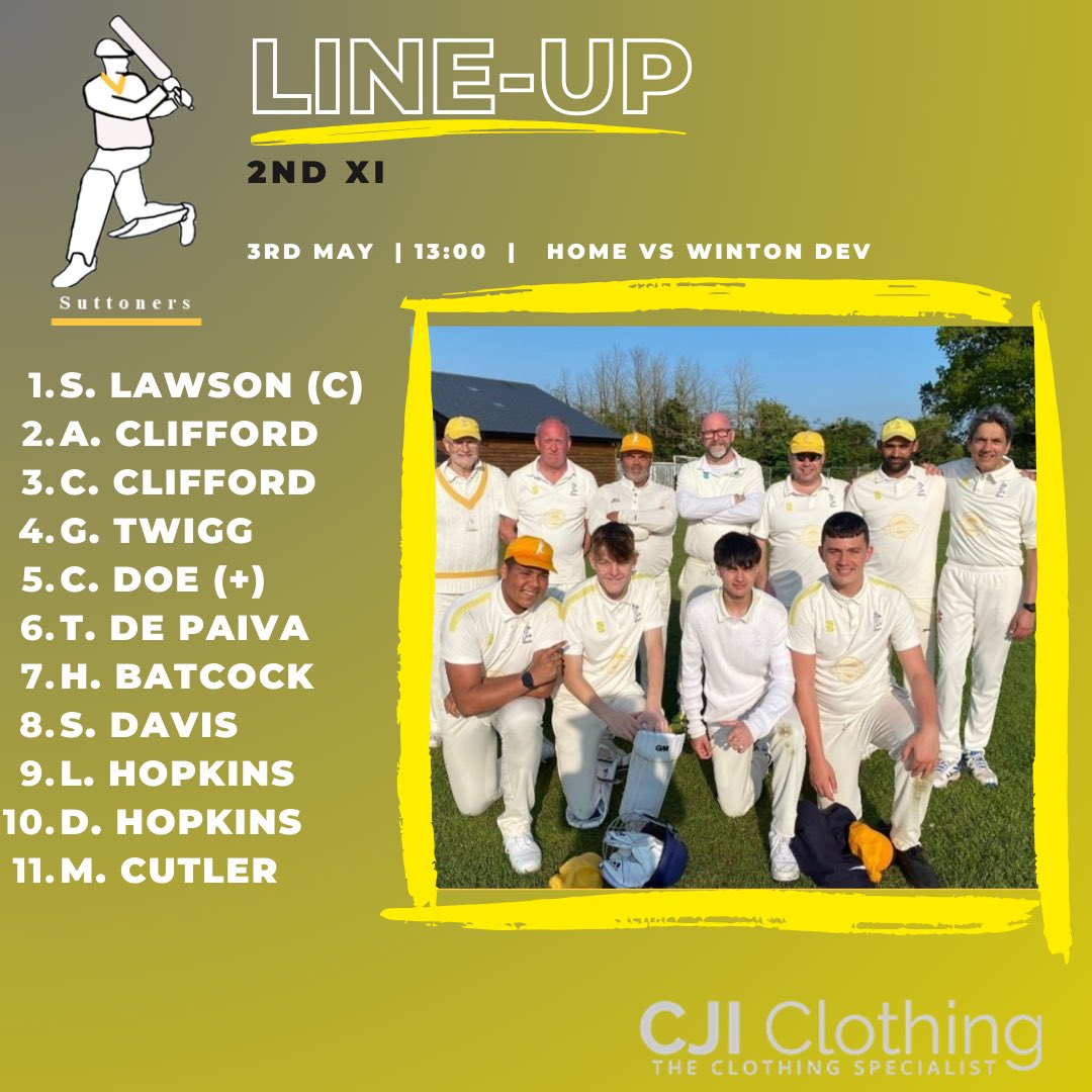 SuttonersCC's tweet photo. SEASON OPENER
Itโs a strong 1st team after great availability, and the 2s see some familiar names with TWO father/son relationships in the lineup.
๐ก๐ก
#DHBA
#UpTheSutts https://t.co/Cz1h0pChIB