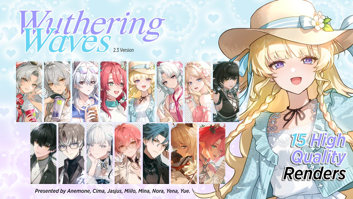 WUTHERING WAVES 2.3 RENDER PACK

By Anemone, Cima, Jasjus, Miilo, Mina, Nora, Yena, Yue
( <a href="/anemyone/">Anemone.</a> @cimahiru <a href="/qalatus/">🍇🧃JasJus🧃🍇 OPTIP 📌</a> <a href="/robixn/">mii — lo 🍎🎀</a> <a href="/minasagie/">na³ 🧼🍃🪩 OSPEK 📌</a> <a href="/pnora/">🌟 NORA 🛸 HIATUS.</a> <a href="/yuescorner/">Yue ⛇ RS 📌</a> )

Don't forget to READ THE RULES inside the folder. Enjoy~ 

. ۫ ꣑ৎ . bit.ly/4lVP44A