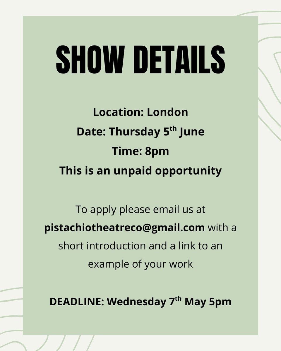 🎤 PERFORMANCE OPPORTUNITY 🎤

We are looking for comedians, poets/spoken word artists and musicians for our mic night on the 5th of June! 

Deadline to apply: 7th May 5pm 

#callout #performanceopportunity #castingcall #theatre #london #comedy #micnight #music #poetry