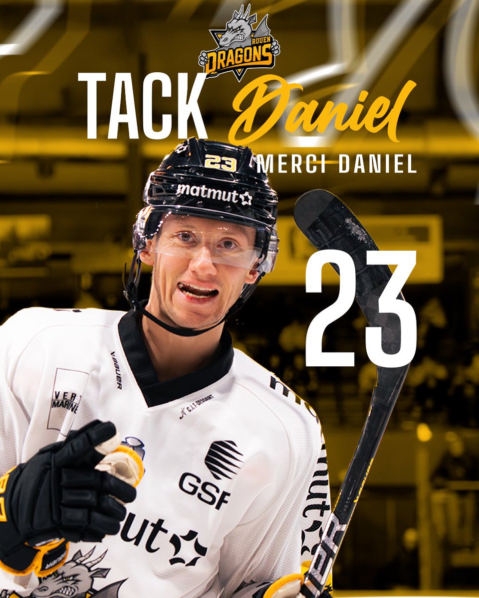Merci Daniel! 🙏
Solide à la ligne bleue, Daniel Glad quitte les Dragons après une saison sous nos couleurs 🐉
Jaune et noir cette année, il poursuivra désormais sa route ailleurs. Bonne continuation, Daniel ! 🏒🫡