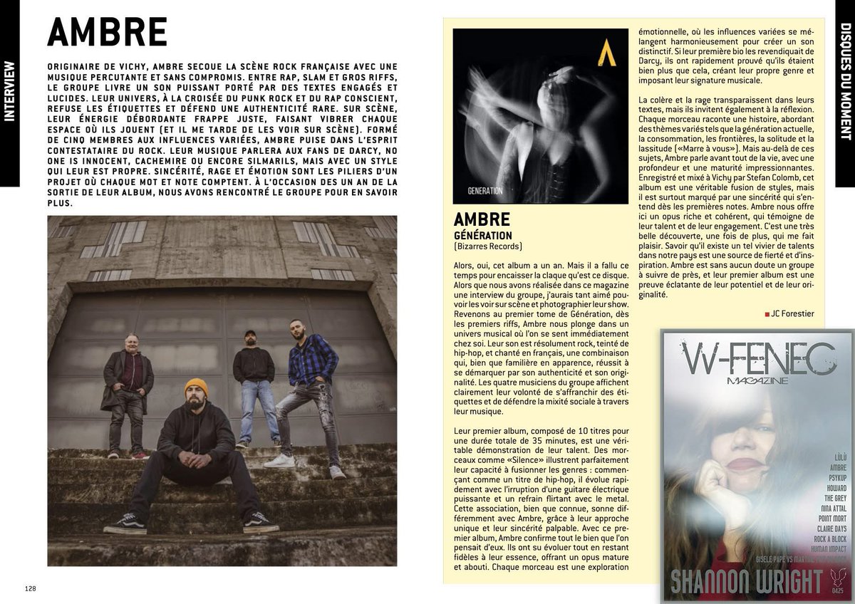 Superbe article by <a href="/WFenec/">W-Fenec</a> sur l’album GÉNÉRATION de Ambre qui a fêté ses 1 ans le 19 avril dernier ! Retrouvez l’article 👉 tinyurl.com/itw-wfenec 
📸 F.Sotton