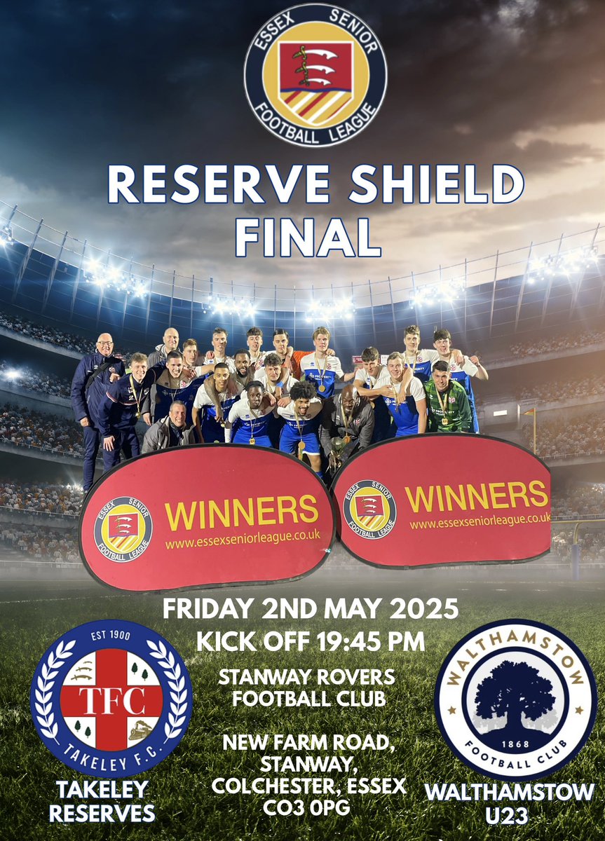 Takeley_FC (@takeley_fc) on Twitter photo What a WEEK for TAKELEY FC ..U15’s sides winning League & Cup the FIRST XI reaching the PLAYOFF FINAL but before that we have ANOTHER MASSIVE GAME as <a href="/smarzell1970/">Takeley FC</a> RESERVES are in <a href="/EssexSenior/">Essex Senior League</a> RESERVE SHIELD FINAL this Friday as the attempt to to the LEAGUE & CUP DOUBLE CO3 0PG What a WEEK for TAKELEY FC ..U15’s sides winning League & Cup the FIRST XI reaching the PLAYOFF FINAL but before that we have ANOTHER MASSIVE GAME as <a href="/smarzell1970/">Takeley FC</a> RESERVES are in <a href="/EssexSenior/">Essex Senior League</a> RESERVE SHIELD FINAL this Friday as the attempt to to the LEAGUE & CUP DOUBLE CO3 0PG