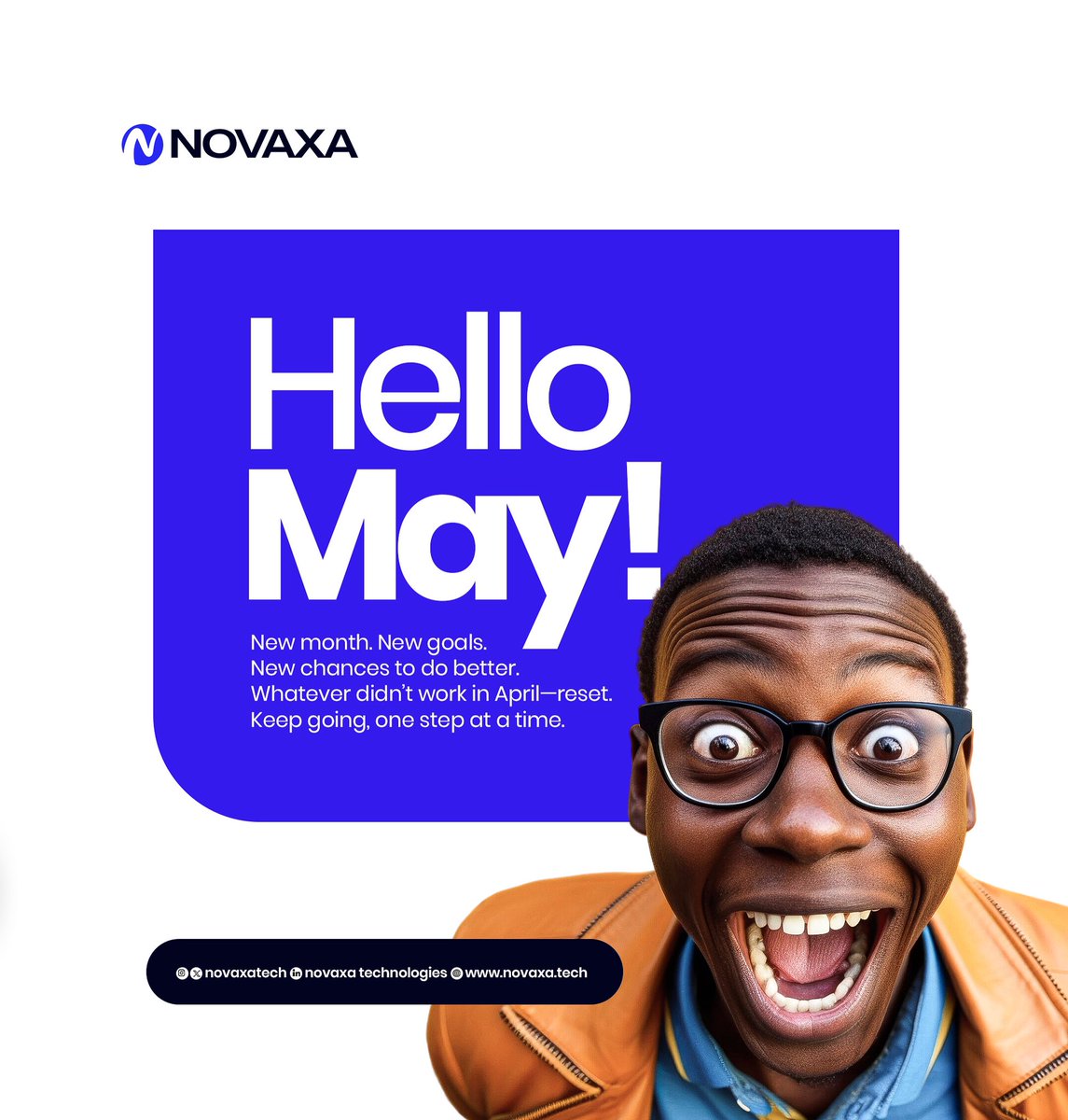NovaxaTech's tweet photo. Happy New Month! 🥳

#HappyNewMonth 
#MayForGrowth #novaxa #newmonthnewgoals https://t.co/vceTJS3WIZ