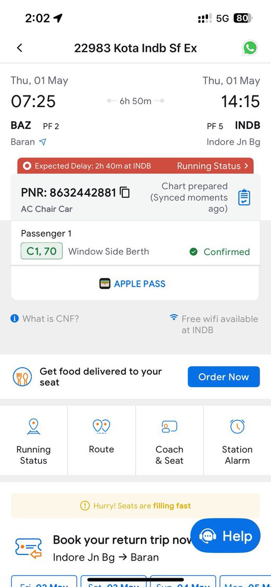 AnushaGoya57883's tweet photo. @RailMinIndia @IRCTCofficial @sureshpprabhu URGENT:Train 22983 (Kota–Indore) delayed by ~4 hrs on 01/05/25. Will be missing my 6:20 PM flight to Hyderabad.PNR: 8632442881, Seat 70 C1. Who is accountable for this loss?Need answers &amp; compensation.Pls act! – Anusha Goyal, 8306230778 https://t.co/HSy0iVE0j9
