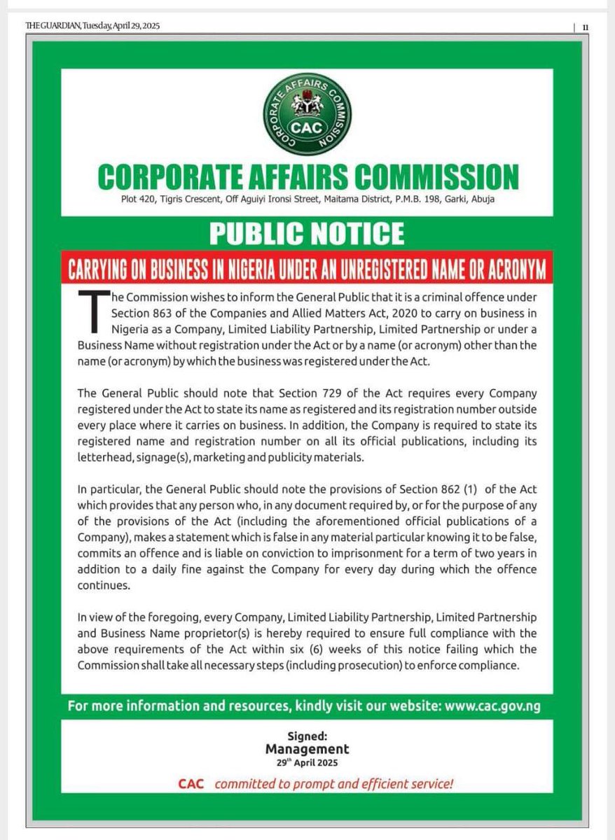 TaiwoConsult's tweet photo. Take Note and don't be cut unaware. 

Let's handle your CAC registration for you today. 

Distance is not a barrier to enjoy our services. 

All documents are made available in PDF printable format. 

#MayDay2025 
#WorkersDay2025 https://t.co/fWKhKSU6Tr