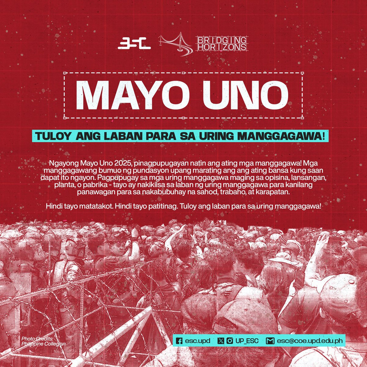 [OPISYAL NA PAHAYAG SA PAGDIWANG NG ARAW NG PAGGAWA]

𝐓𝐔𝐋𝐎𝐘 𝐀𝐍𝐆 𝐋𝐀𝐁𝐀𝐍 𝐏𝐀𝐑𝐀 𝐒𝐀 𝐔𝐑𝐈𝐍𝐆 𝐌𝐀𝐍𝐆𝐆𝐀𝐆𝐀𝐖𝐀! 𝐁𝐔𝐌𝐎𝐓𝐎 𝐀𝐓 𝐌𝐀𝐊𝐈𝐀𝐋𝐀𝐌!

See more: bit.ly/3RI3HL2

#ESC2425
#MayoUno2025