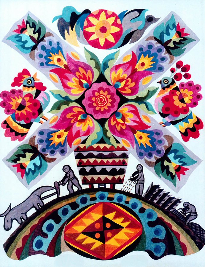 🖌️ La pittura #Samchykivskyi (o #Samchykivka) è una forma di arte decorativa e applicata dell'Ucraina. Ha avuto origine tra la fine del XIX e l'inizio del XX secolo nel villaggio di #Samchyky, nella regione di #Khmelnytskyi, e si è diffusa nel sud-est di #Volyn, vicino al confine