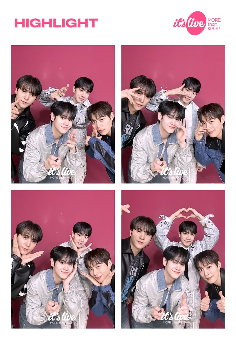 하이라이트가 추천하는 네컷 포즈!✨
지금 바로 it's Live 틱톡에서 HIGHLIGHT의 잇라네컷 촬영 영상을 확인하세요💗
▶buly.kr/4mccuA0◀
#itsLive #하이라이트 #KPOP #잇츠라이브 #잇라네컷 #PhotoBooth #itsLive4Cut