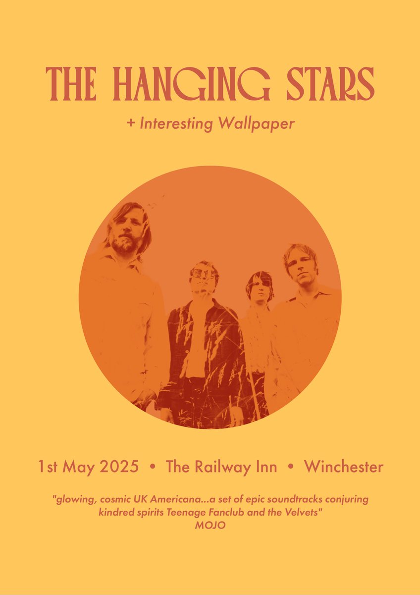 Winchester tonight at the Railway Inn 

doors 7.30pm
w. Interesting Wallpaper

Last few tickets here: railwayinn.pub/shows/the-hang…

——————————————-
#thehangingstars #winchester #railwayinn #cosmic #americana #psychedelic #folk #balearica #live #jinglejangle #happinessisabird