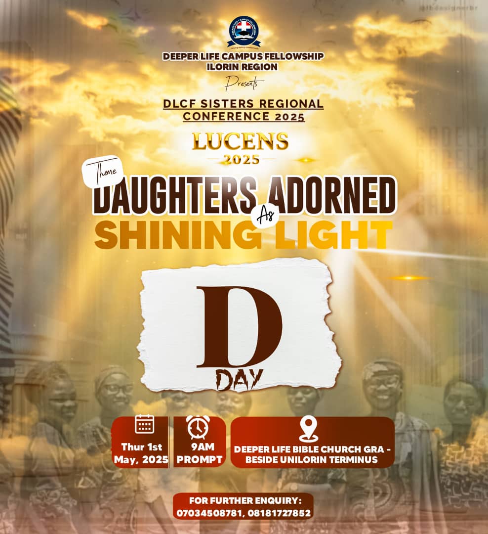 DLCF_Zion's tweet photo. *D-DAY!* 💥💥
Arise and Shine, for thy light is come and the Glory of God is risen upon you.
Today is the day!😁

*Join us for Lucens 2025!* 🥳

*_Time: 9AM_*
*_Location: Deeper Life Bible Church GRA, beside Unilorin bus terminus_* https://t.co/iBNPgpwXlN