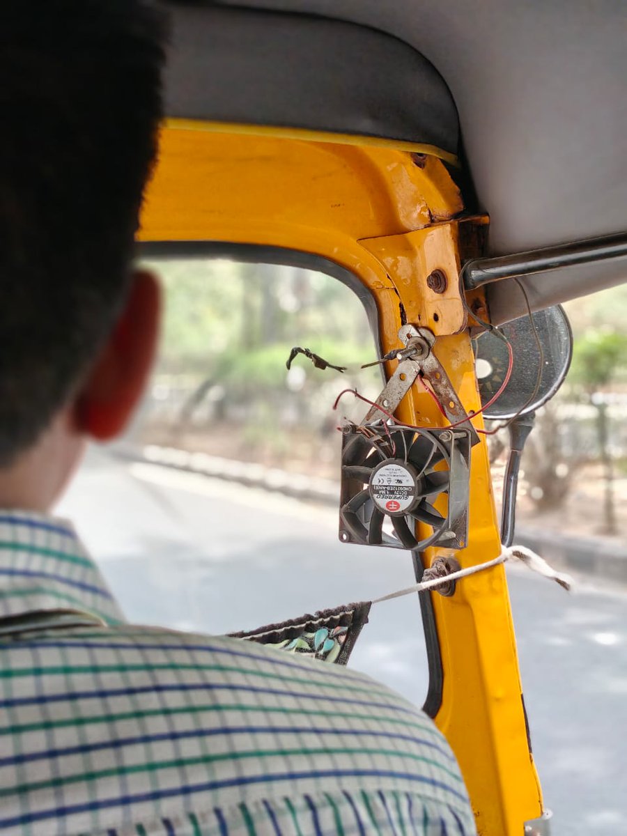 Aravind Unni (@aravindunni23) on Twitter photo “The fan cost me ₹100, ₹150 to fix. It helps a bit.”
Kapil, an auto driver in Delhi, fights 42°C heat with jugaad — a tiny fan, cloth shade, & ₹50/day for cool water.
All he asks: shade, toilets, a place to eat with dignity. This #MayDay, let’s build cities that care.🙏🏿✊🏿 ❤️ “The fan cost me ₹100, ₹150 to fix. It helps a bit.”
Kapil, an auto driver in Delhi, fights 42°C heat with jugaad — a tiny fan, cloth shade, & ₹50/day for cool water.
All he asks: shade, toilets, a place to eat with dignity. This #MayDay, let’s build cities that care.🙏🏿✊🏿 ❤️