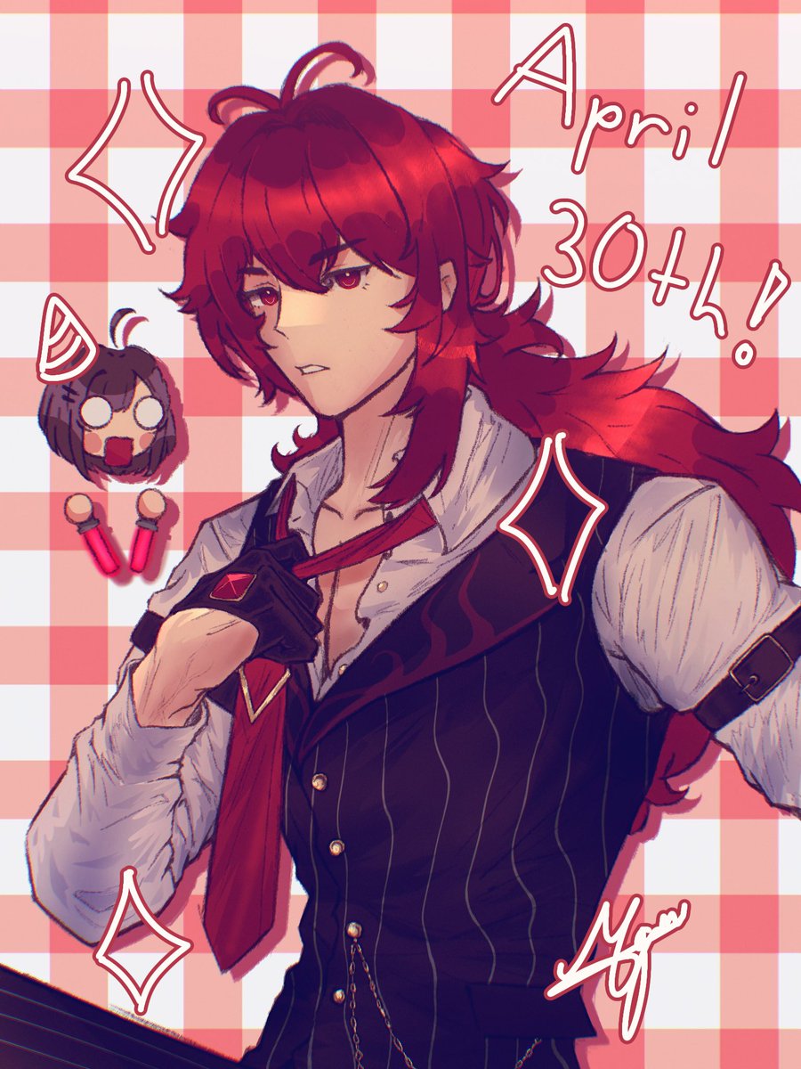 B00tySn1ffer700's tweet photo. late.. but happy diluc day!! Ft. Chibi Ena #GenshinImpact #Aprilluc #DilucRagnvindr https://t.co/1L6k7gUYJA